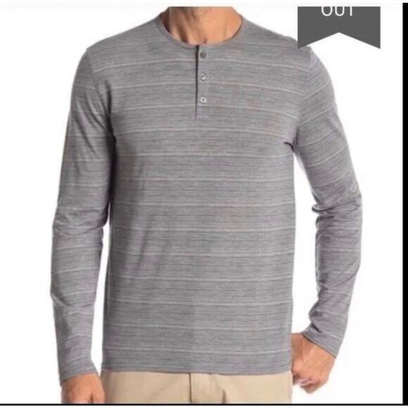 Zachary Prell Men’s Gray Shadow Striped Long Sleeve Henley Shirt Size L - Picture 2 of 6